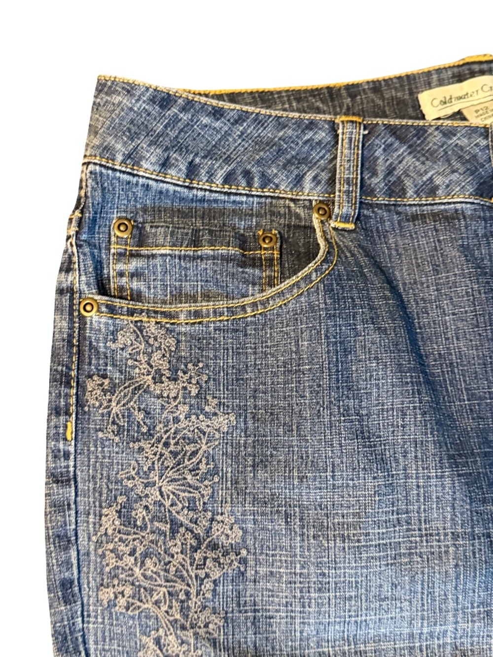 Coldwater Creek Blue Wide-Leg Jeans with Cream Floral Embroidery Size 12 - Picture 6 of 9